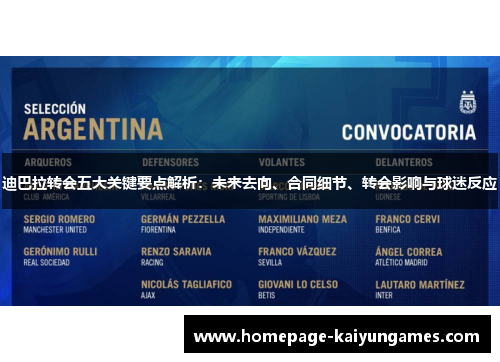 迪巴拉转会五大关键要点解析：未来去向、合同细节、转会影响与球迷反应